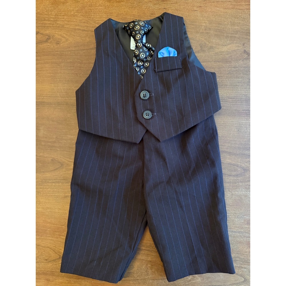 Infant Boys Pinstripe Vest and Pants Formal Suit Set 3-6 Months Navy Blue 2pc